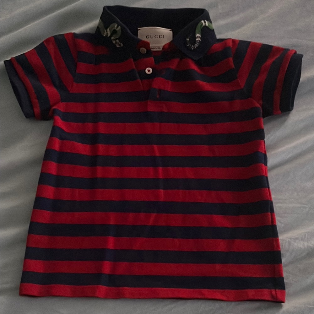Gucci Kids Red and Blue Striped Polo Shirt